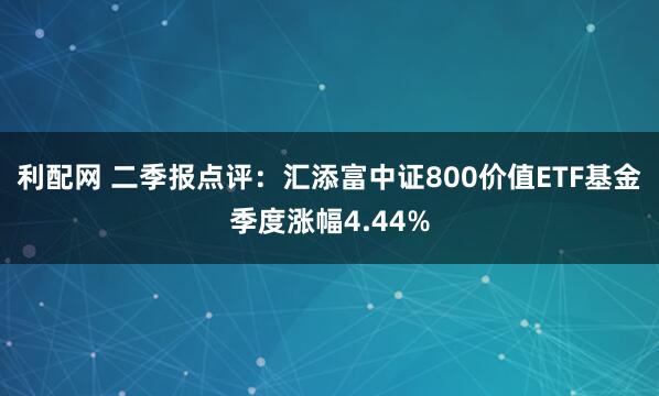 利配网 二季报点评：汇添富中证800价值ETF基金季度涨幅4.44%