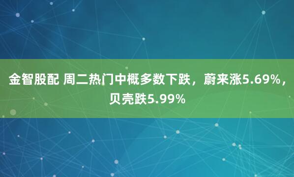 金智股配 周二热门中概多数下跌，蔚来涨5.69%，贝壳跌5.99%